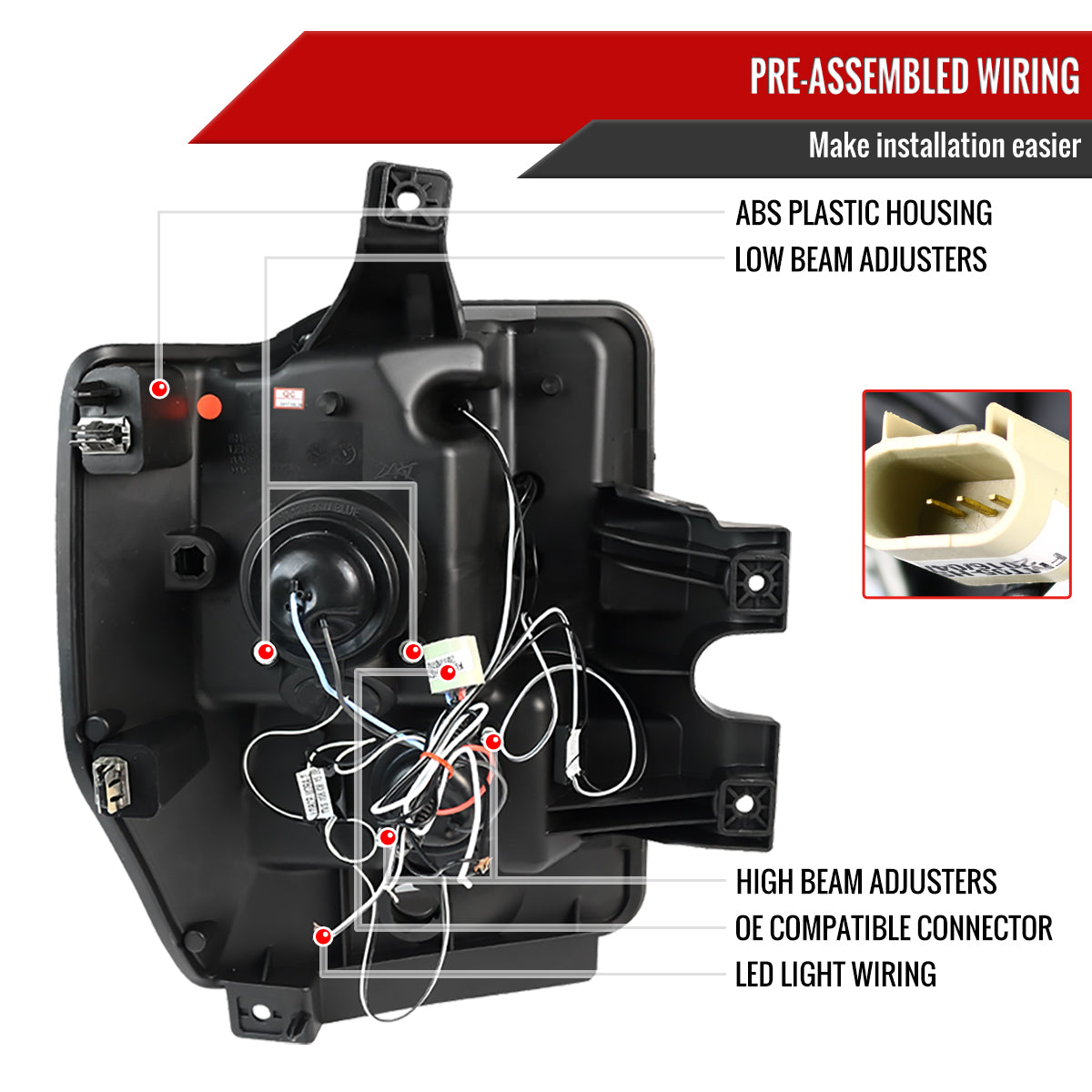 2008-2010 Ford F-250 F-350 F-450 Dual Halo Projector Headlights (Matte Black Housing/Clear Lens)