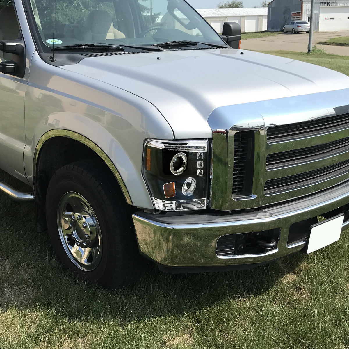 2008-2010 Ford F-250 F-350 F-450 Dual Halo Projector Headlights (Matte Black Housing/Clear Lens)
