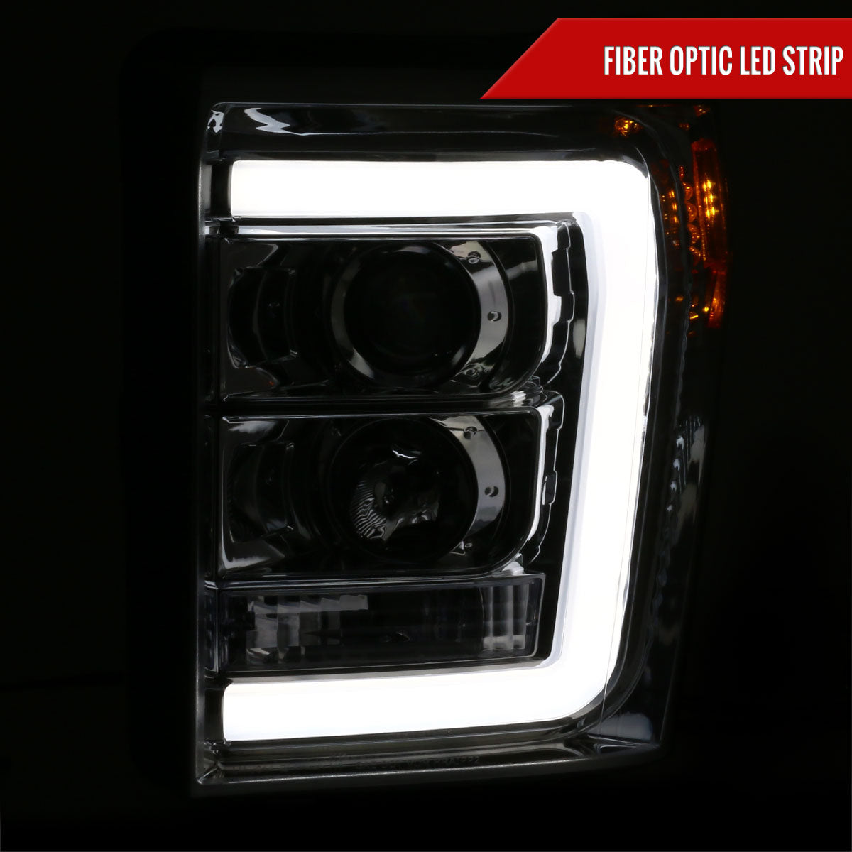 2011-2016 F-250/F-350/F-450/F-550 LED C-Bar Projector Headlights (Chrome Housing/Clear Lens)