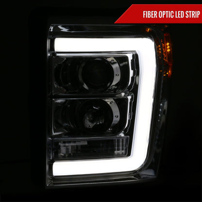 2011-2016 F-250/F-350/F-450/F-550 LED C-Bar Projector Headlights (Chrome Housing/Clear Lens)