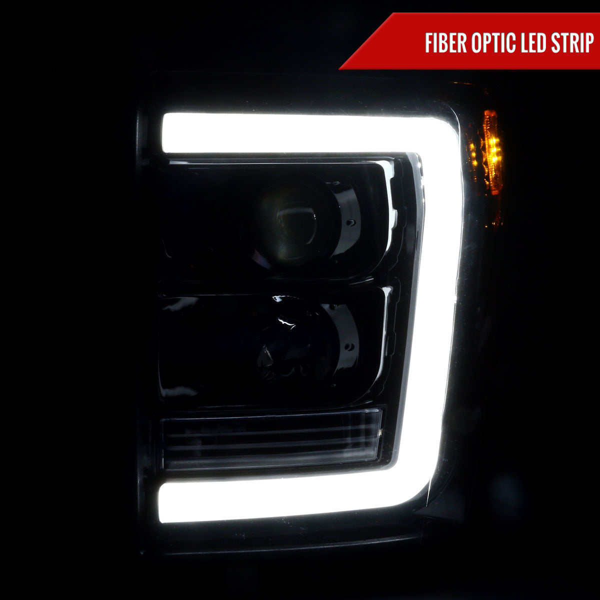 2011-2016 F-250/F-350/F-450/F-550 LED C-Bar Projector Headlights (Jet Black Housing/Clear Lens)