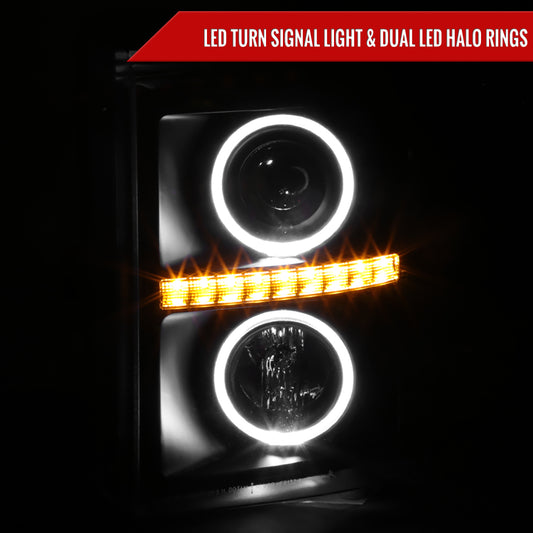 2011-2016 F-250 F-350 F-450 F-550 Dual Halo Projector Headlights w/ LED Turn Signal Lights (Matte Black Housing/Clear Lens)
