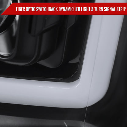 2011-2016 Ford F-250 F-350 F-450 F-550 Switchback Sequential LED C-Bar Projector Headlights (Matte Black Housing/Clear Lens)