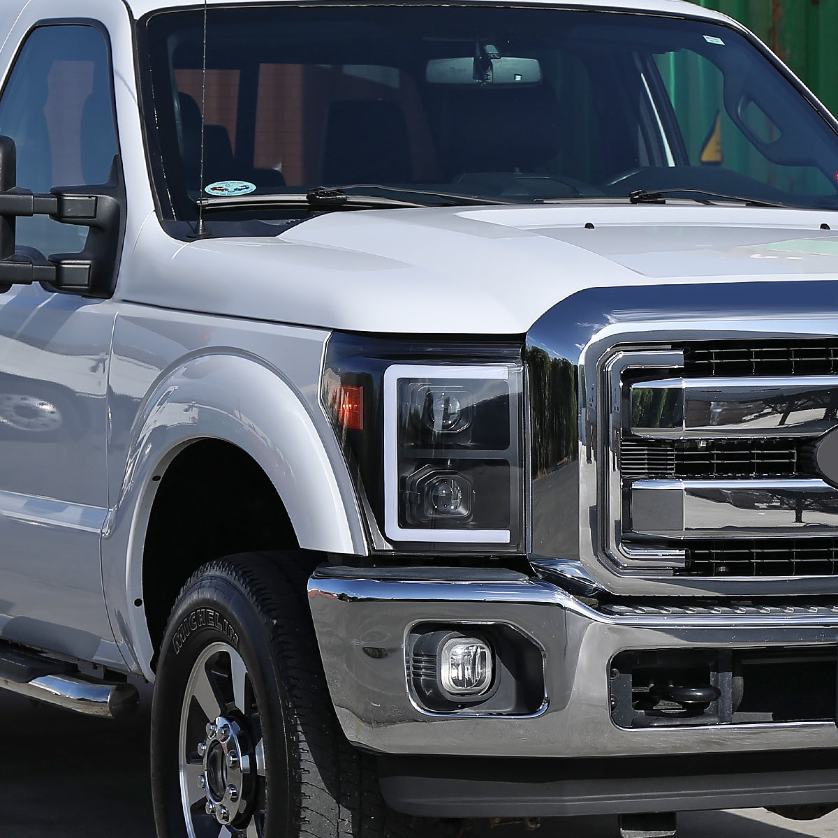 2011-2016 Ford F-250 F-350 F-450 F-550 Switchback Sequential LED C-Bar Projector Headlights (Matte Black Housing/Clear Lens)