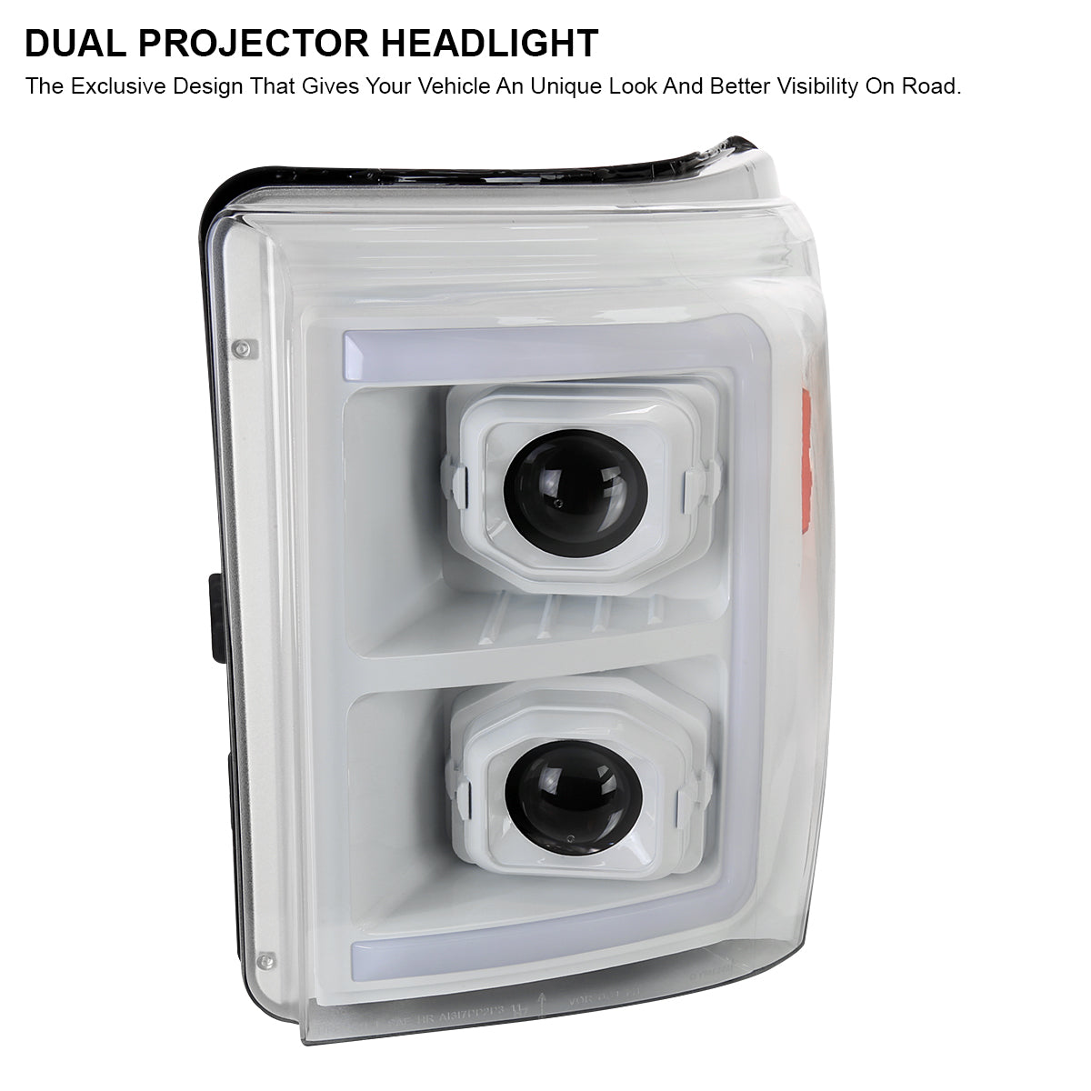 2011-2016 Ford F-250/F-350/F-450/F-550 Switchback Sequential LED C-Bar Projector Headlights (White Housing/Clear Lens)