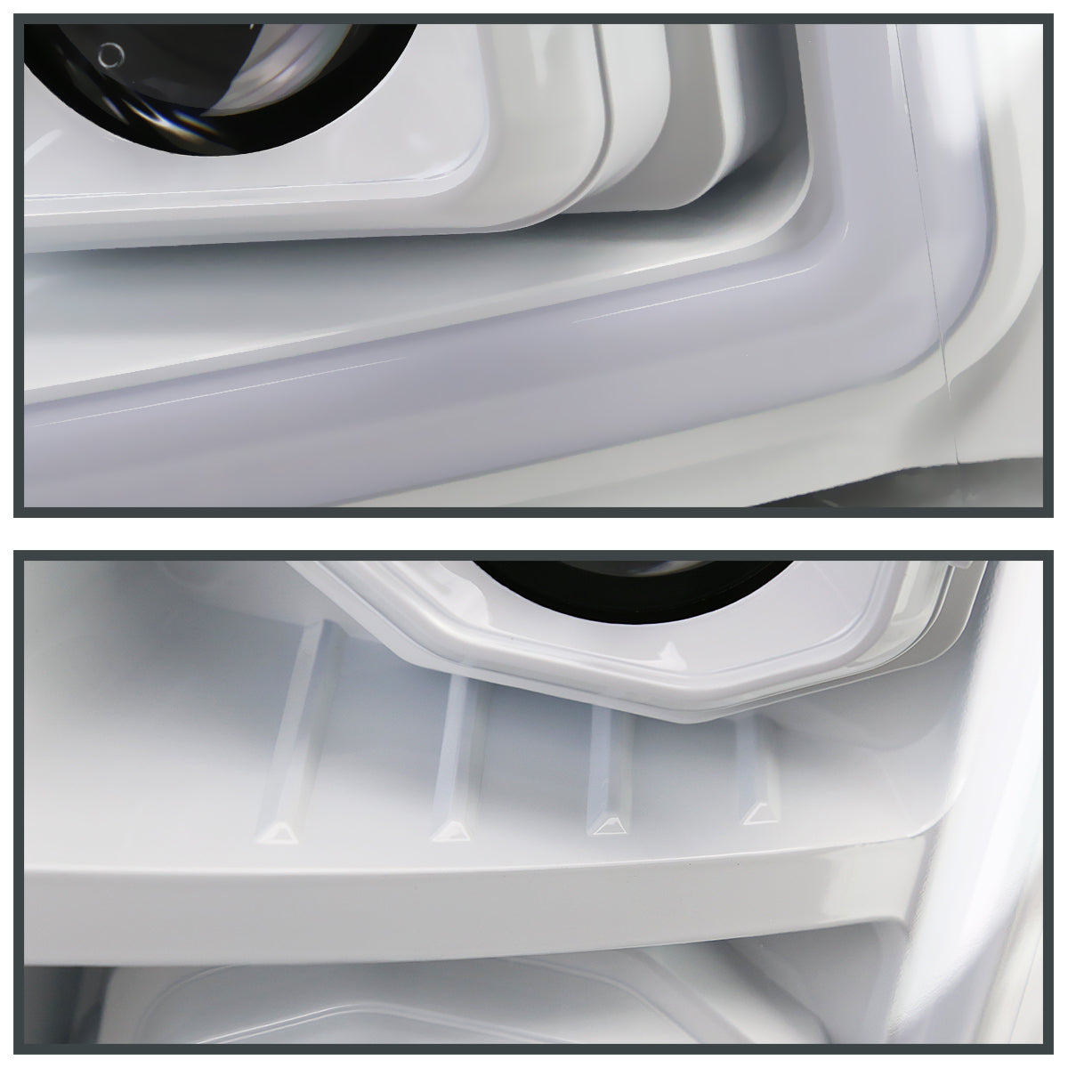 2011-2016 Ford F-250/F-350/F-450/F-550 Switchback Sequential LED C-Bar Projector Headlights (White Housing/Clear Lens)