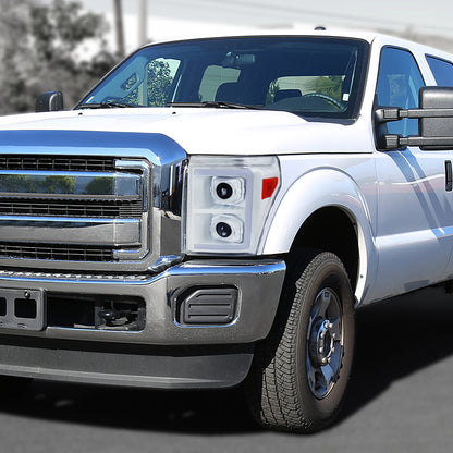 2011-2016 Ford F-250/F-350/F-450/F-550 Switchback Sequential LED C-Bar Projector Headlights (White Housing/Clear Lens)
