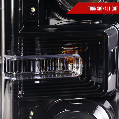 2017-2019 Ford F-250 F-350 F-450 F-550 Switchback LED C-Bar Projector Headlights (Jet Black Housing/Clear Lens)