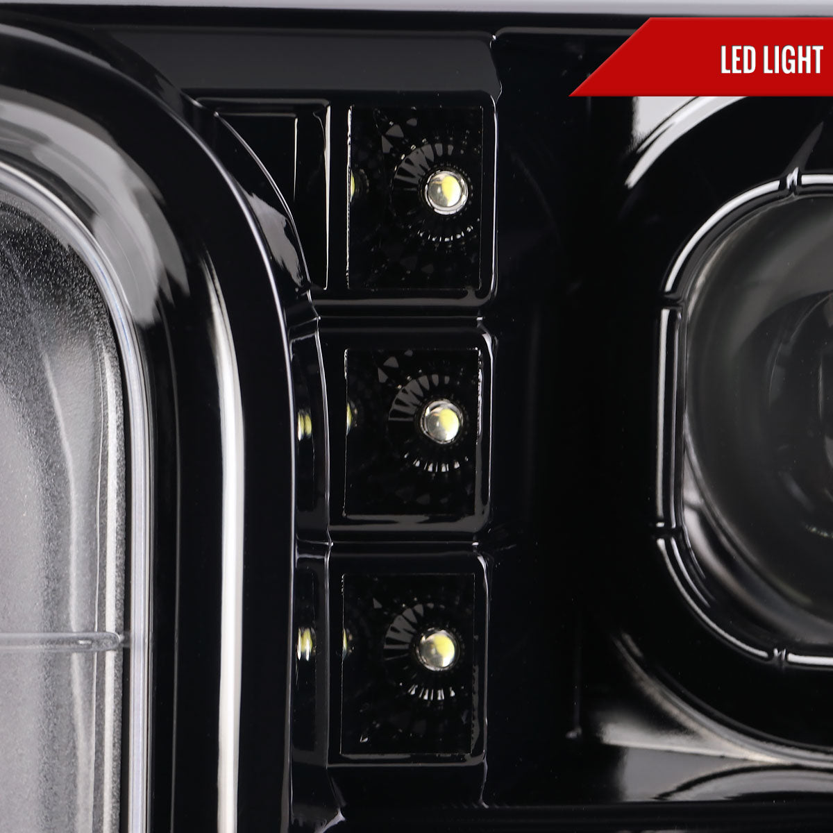 2017-2019 Ford F-250 F-350 F-450 F-550 Switchback LED C-Bar Projector Headlights (Jet Black Housing/Clear Lens)