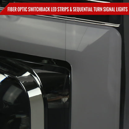 2017-2019 Ford F-250 F-350 F-450 F-550 LED C-Bar Projector Headlights w/ Switchback Sequential Turn Signals (Chrome Housing/Smoked Lens)