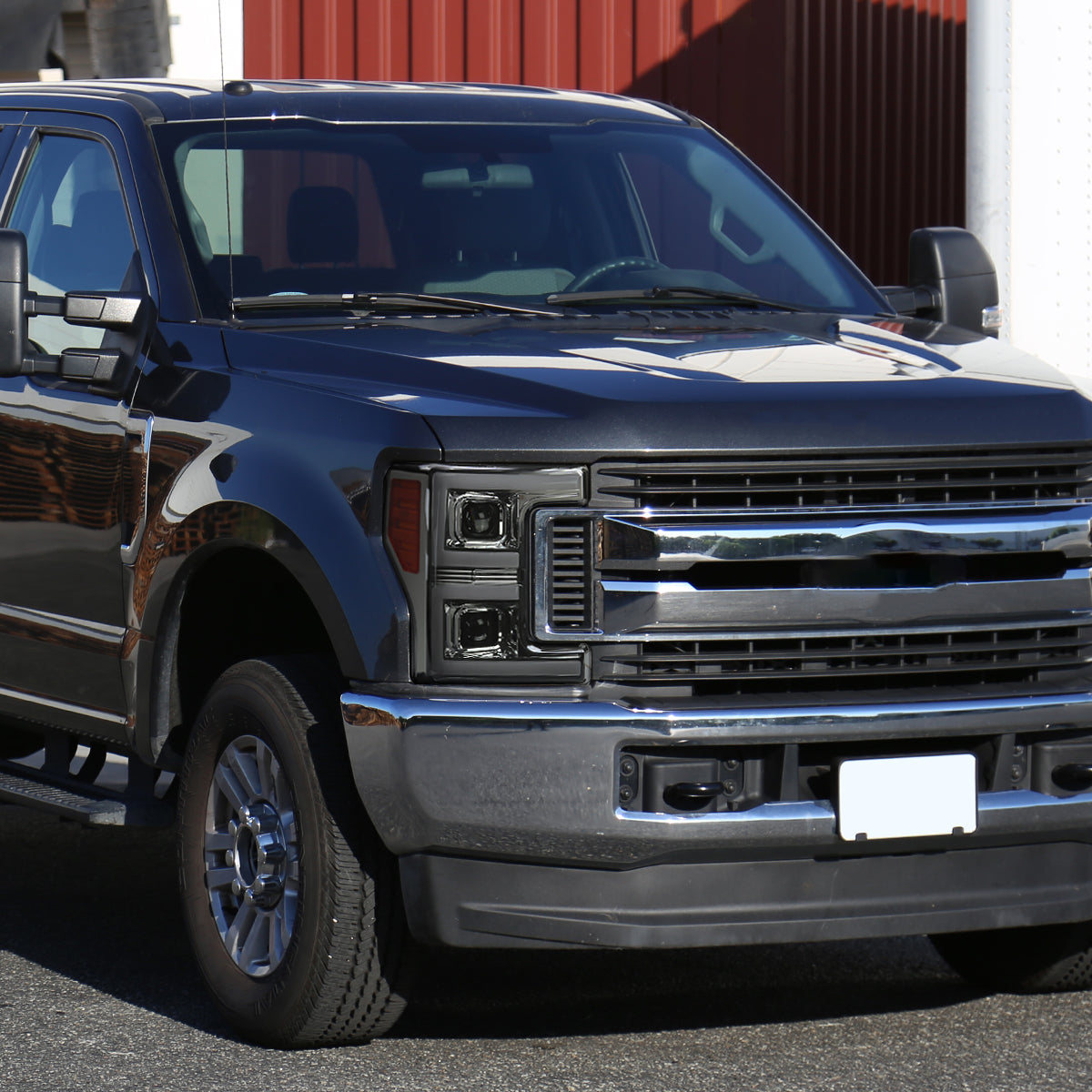 2017-2019 Ford F-250 F-350 F-450 F-550 LED C-Bar Projector Headlights w/ Switchback Sequential Turn Signals (Chrome Housing/Smoked Lens)