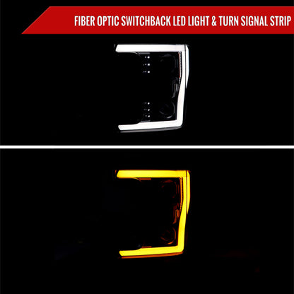 2017-2019 Ford F-250 F-350 F-450 F-550 Switchback LED C-Bar Projector Headlights (Glossy Black Housing/Smoked Lens)