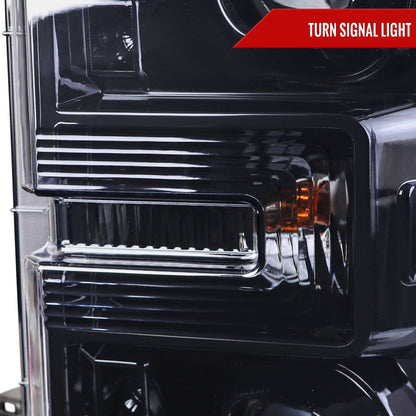2017-2019 Ford F-250 F-350 F-450 F-550 Switchback LED C-Bar Projector Headlights (Glossy Black Housing/Smoked Lens)