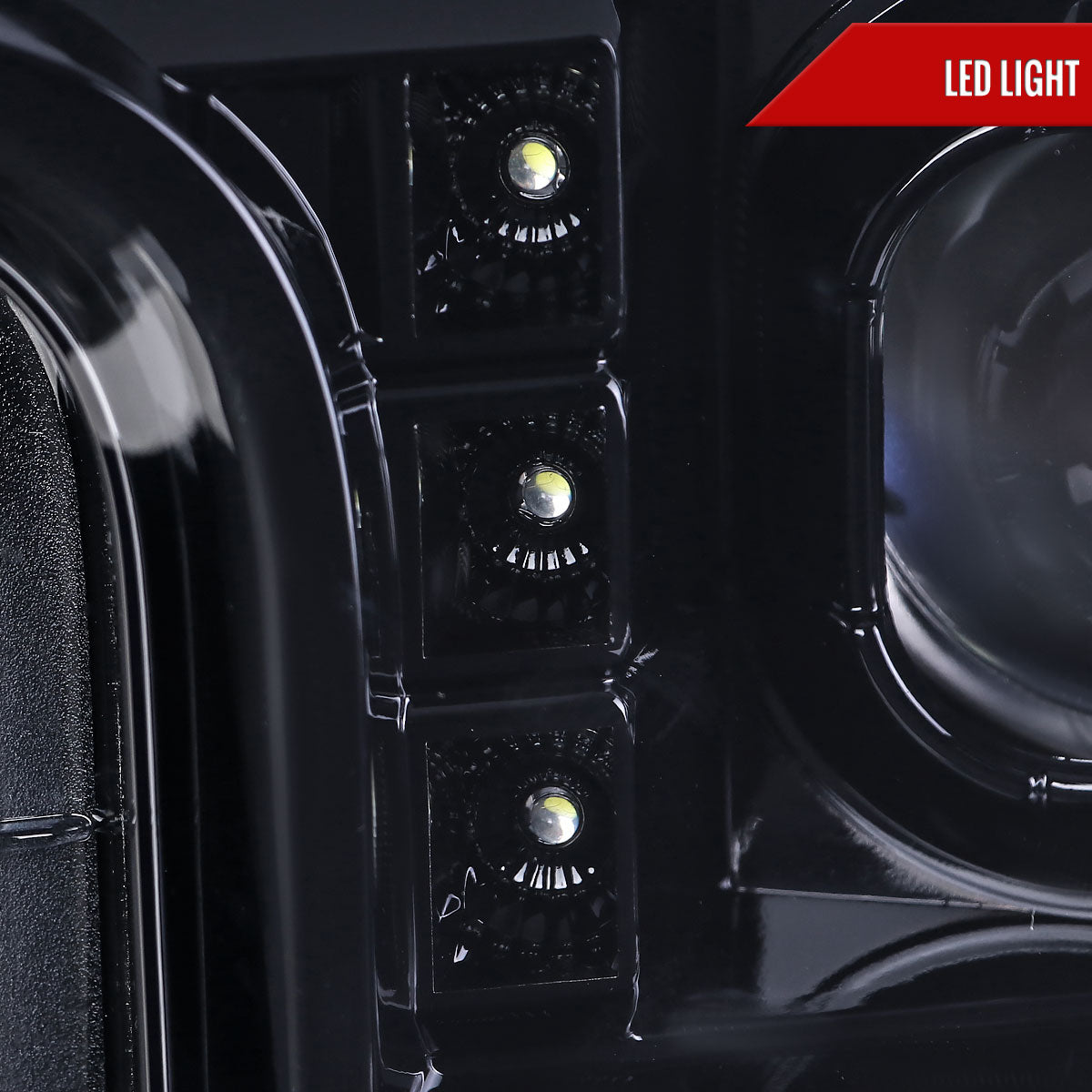 2017-2019 Ford F-250 F-350 F-450 F-550 Switchback LED C-Bar Projector Headlights (Glossy Black Housing/Smoked Lens)