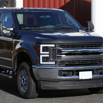 2017-2019 Ford F-250 F-350 F-450 F-550 LED C-Bar Projector Headlights w/ Switchback Sequential Turn Signals (Black Housing/Clear Lens)