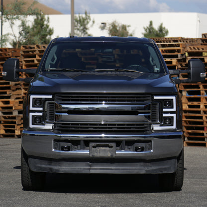 2017-2019 Ford F-250 F-350 F-450 F-550 LED C-Bar Projector Headlights w/ Switchback Sequential Turn Signals (Black Housing/Clear Lens)