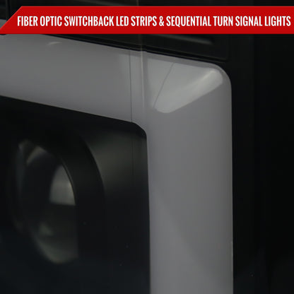 2017-2019 Ford F-250 F-350 F-450 F-550 LED C-Bar Projector Headlights w/ Switchback Sequential Turn Signals (Glossy Black Housing/Smoked Lens)