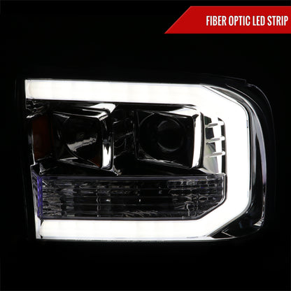 1999-2004 Ford F-250/F-350/F-450/F-550 /2000-2004 Ford Excursion LED Bar Projector Headlights (Chrome Housing/Clear Lens)