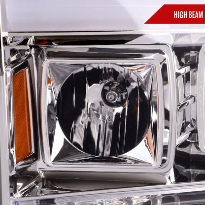 1999-2004 Ford F-250/F-350/F-450/F-550 /2000-2004 Ford Excursion LED Bar Projector Headlights (Chrome Housing/Clear Lens)
