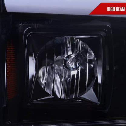 1999-2004 Ford F-250/F-350/F-450/F-550 /2000-2004 Ford Excursion LED Bar Projector Headlights (Glossy Black Housing/Light Smoked Lens)