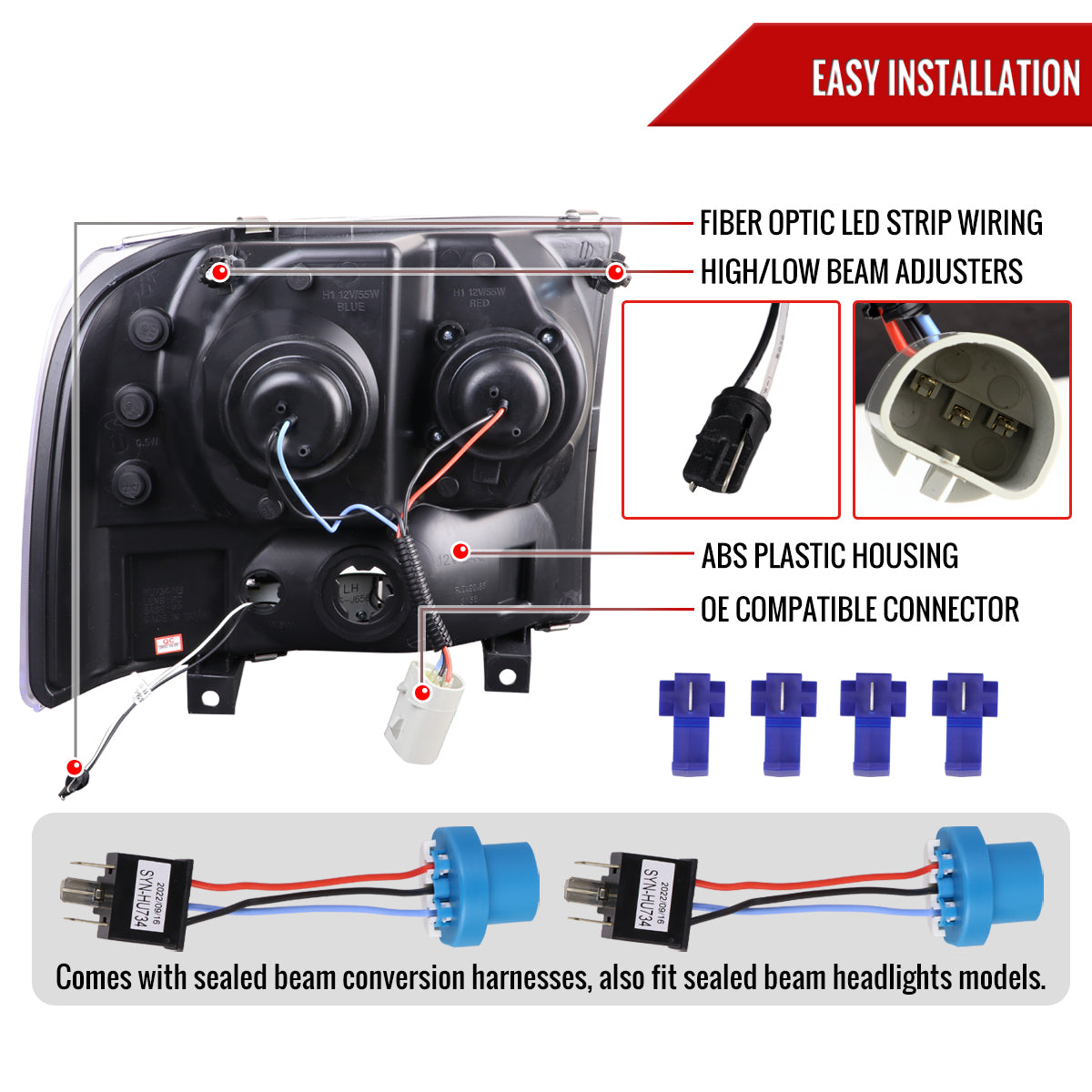 1999-2004 Ford F-250/F-350/F-450/F-550 /2000-2004 Ford Excursion LED Bar Projector Headlights (Glossy Black Housing/Light Smoked Lens)