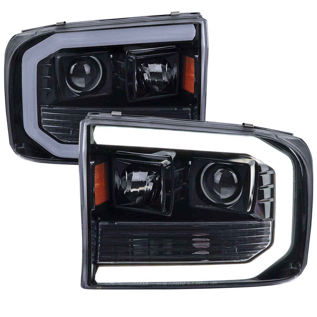 1999-2004 Ford F-250/F-350/F-450/F-550 /2000-2004 Ford Excursion LED Bar Projector Headlights (Glossy Black Housing/Light Smoked Lens)