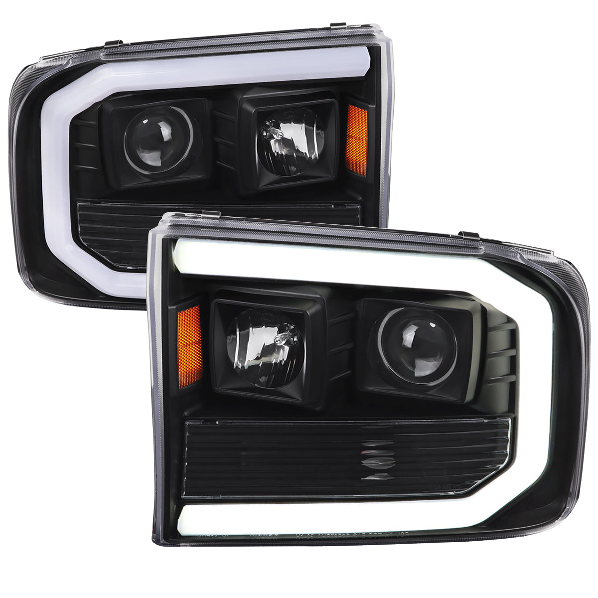 1999-2004 Ford F-250/F-350/F-450/F-550 /2000-2004 Ford Excursion LED Bar Projector Headlights (Matte Black Housing/Clear Lens)