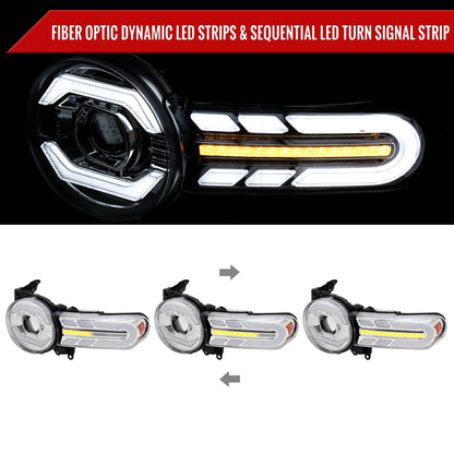 2007-2014 Toyota FJ Cruiser Switchback Sequential Turn Signal Animated LED Bar Projector Headlights (Chrome Housing/Clear Lens)