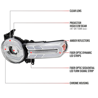 2007-2014 Toyota FJ Cruiser Switchback Sequential Turn Signal Animated LED Bar Projector Headlights (Chrome Housing/Clear Lens)