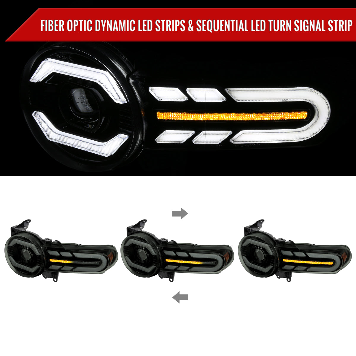 2007-2014 Toyota FJ Cruiser Switchback Sequential Turn Signal Animated LED Bar Projector Headlights (Matte Black Housing/Smoked Lens)