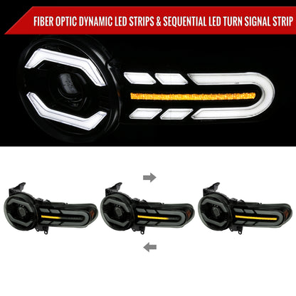2007-2014 Toyota FJ Cruiser Switchback Sequential Turn Signal Animated LED Bar Projector Headlights (Matte Black Housing/Smoked Lens)