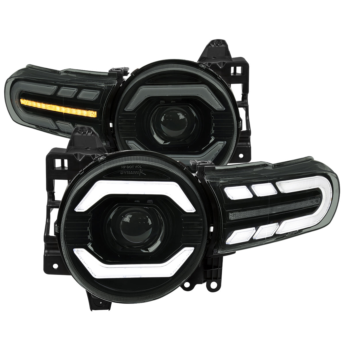2007-2014 Toyota FJ Cruiser Switchback Sequential Turn Signal Animated LED Bar Projector Headlights (Matte Black Housing/Smoked Lens)