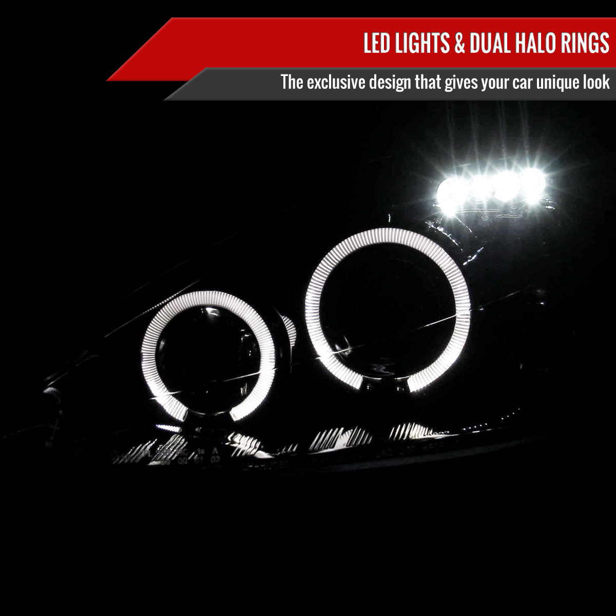 2000-2004 Ford Focus Dual Halo Projector Headlights (Glossy Black Housing/Smoked Lens)