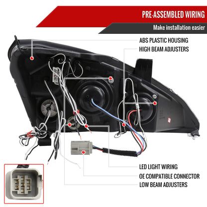 2000-2004 Ford Focus Dual Halo Projector Headlights (Glossy Black Housing/Smoked Lens)