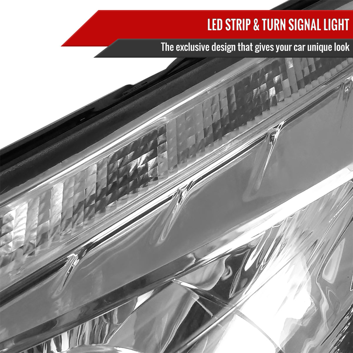 2012-2014 Ford Focus Projector Headlights w/ LED Light Strip & LED Turn Signal Lights (Chrome Housing/Clear Lens)