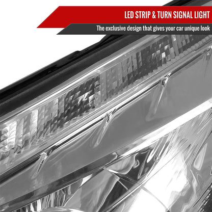 2012-2014 Ford Focus Projector Headlights w/ LED Light Strip & LED Turn Signal Lights (Chrome Housing/Clear Lens)