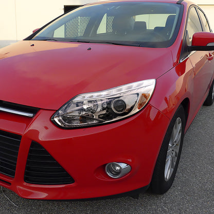 2012-2014 Ford Focus Projector Headlights w/ LED Light Strip & LED Turn Signal Lights (Chrome Housing/Clear Lens)