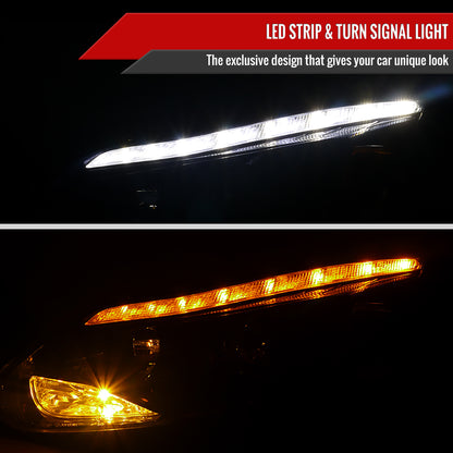 2012-2014 Ford Focus Projector Headlights w/ LED Light Strip & LED Turn Signal Lights (Chrome Housing/Smoked Lens)