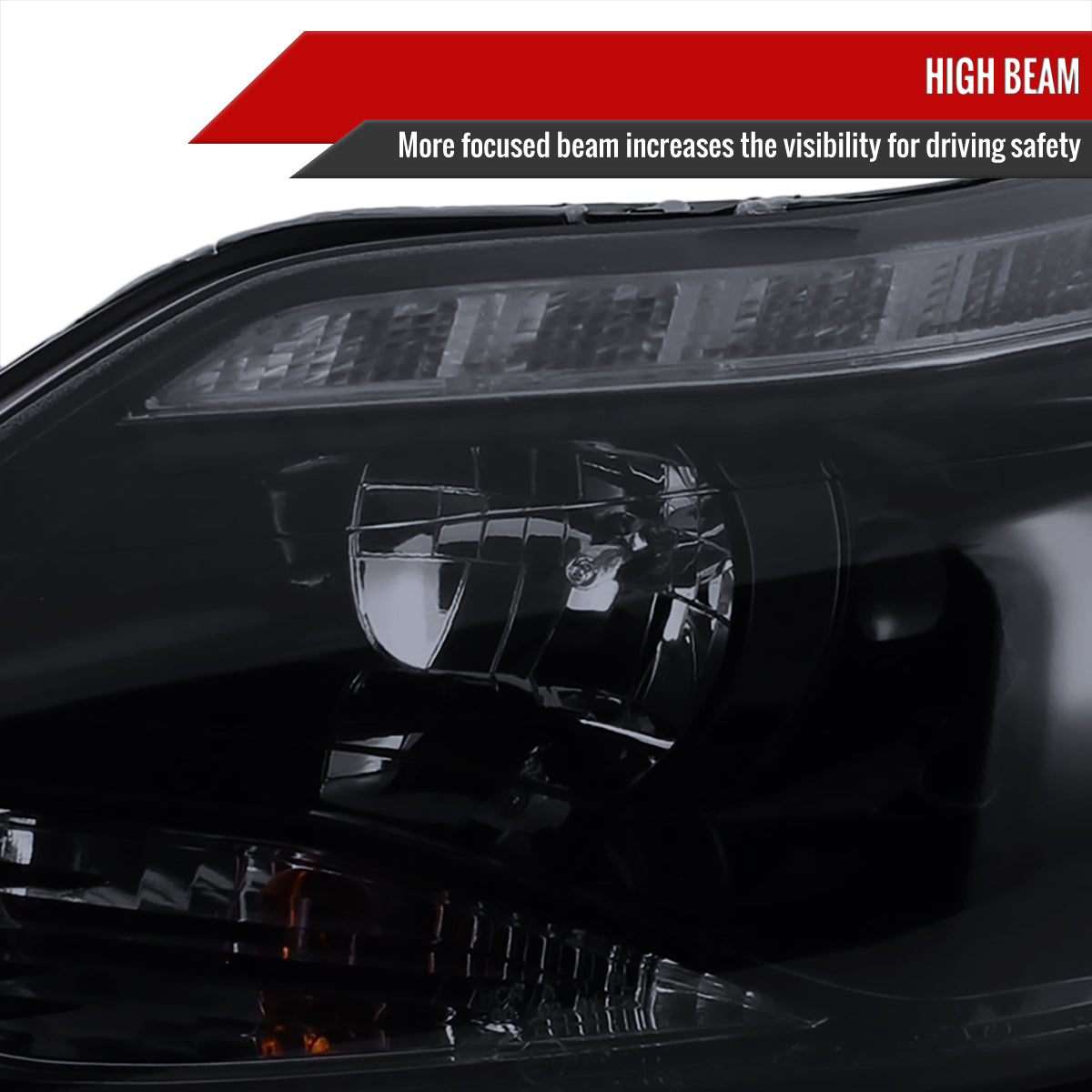 2012-2014 Ford Focus Projector Headlights w/ LED Light Strip & LED Turn Signal Lights (Chrome Housing/Smoked Lens)