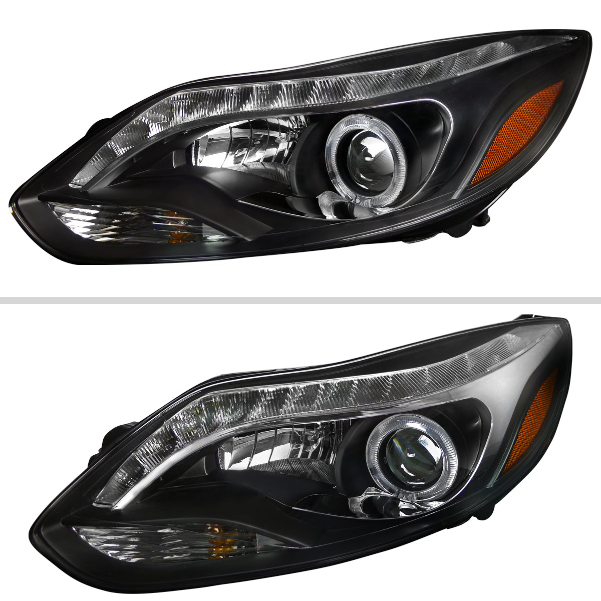 2012-2014 Ford Focus Halo Projector Headlights w/ LED Light Strip (Matte Black Housing/Clear Lens)