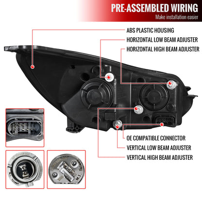 2012-2014 Ford Focus LED Bar Projector Headlights w/ LED Turn Signal Lights (Matte Black Housing/Clear Lens)