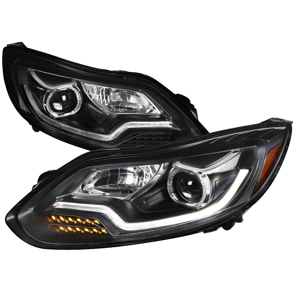 2012-2014 Ford Focus LED Bar Projector Headlights w/ LED Turn Signal Lights (Matte Black Housing/Clear Lens)