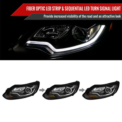 2012-2014 Ford Focus Projector Headlights w/ LED Light Strip & Sequential Turn Signal Lights (Matte Black Housing/Clear Lens)