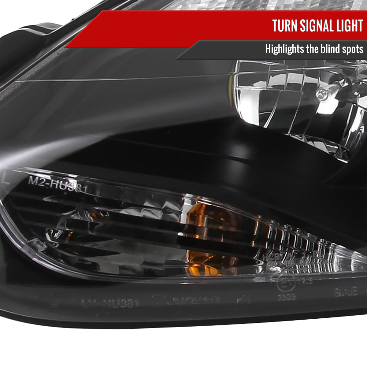 2012-2014 Ford Focus Projector Headlights w/ LED Light Strip & LED Turn Signal Lights (Matte Black Housing/Clear Lens)