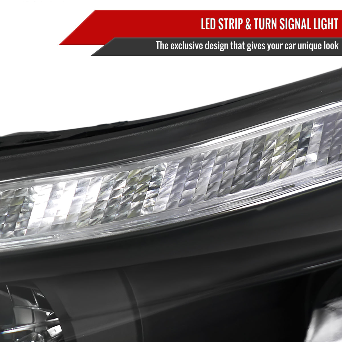 2012-2014 Ford Focus Projector Headlights w/ LED Light Strip & LED Turn Signal Lights (Matte Black Housing/Clear Lens)