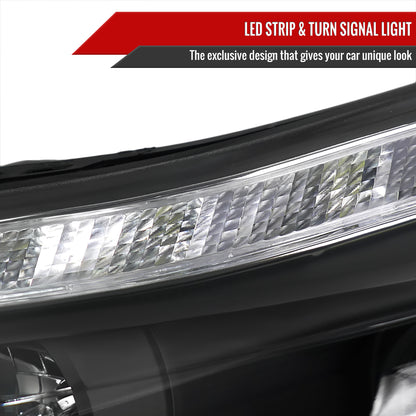 2012-2014 Ford Focus Projector Headlights w/ LED Light Strip & LED Turn Signal Lights (Matte Black Housing/Clear Lens)