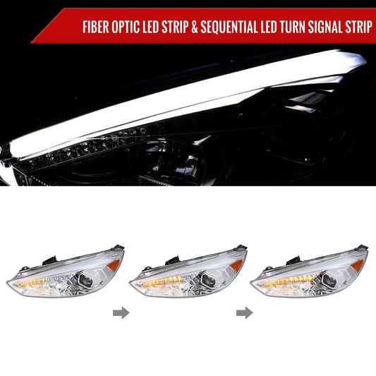 2015-2018 Ford Focus LED Sequential Signal Projector Headlights (Chrome Housing/Clear Lens)