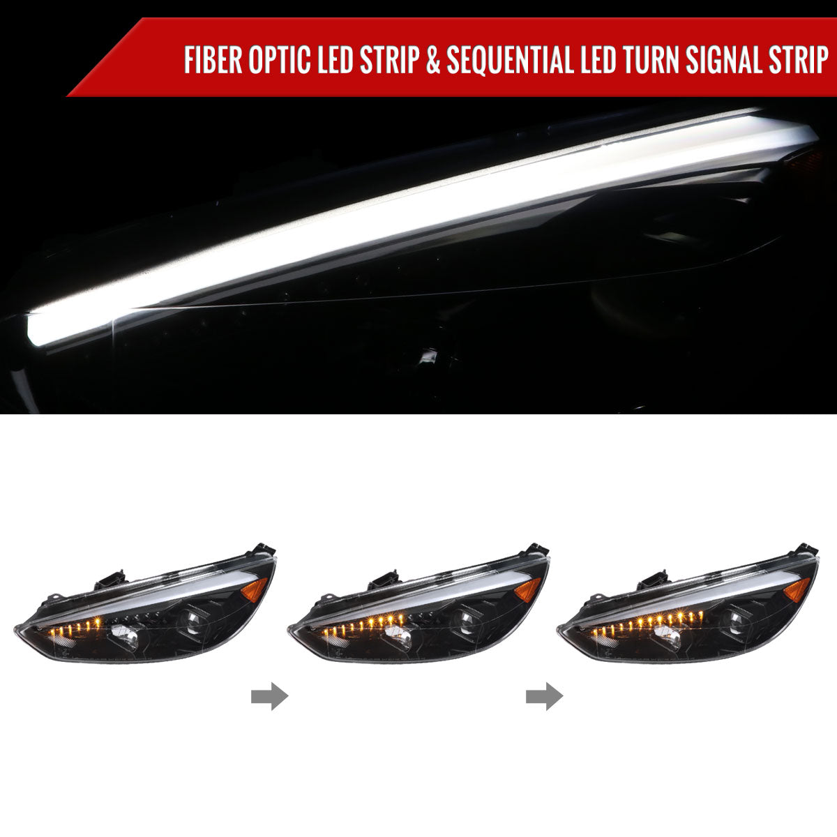 2015-2018 Ford Focus LED Sequential Signal Projector Headlights (Jet Black Housing/Clear Lens)