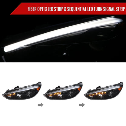 2015-2018 Ford Focus LED Sequential Signal Projector Headlights (Jet Black Housing/Clear Lens)