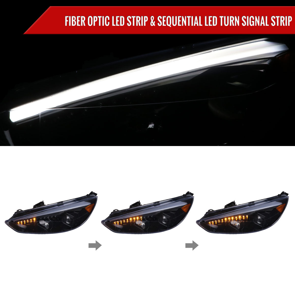 2015-2018 Ford Focus LED Sequential Signal Projector Headlights (Glossy Black Housing/Smoked Lens)